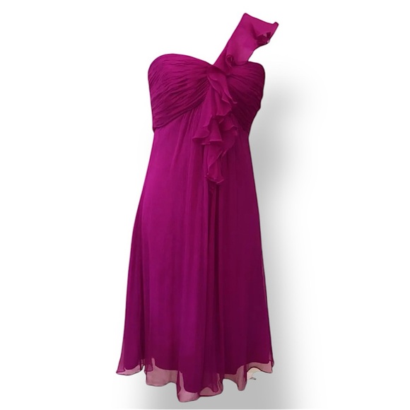 Amsale Magenta Ruffle Chiffon 100% Silk Dress - Picture 1 of 10